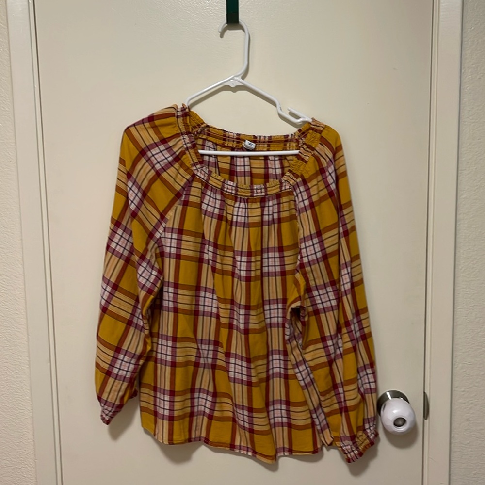 Mustard plaid blouse